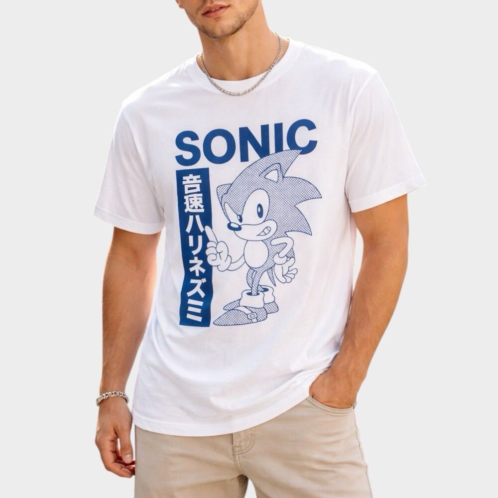 Sonic The Hedgehog T Shirt Mens M White Graphic Anime Sega Short‎ Sleeve Tee
